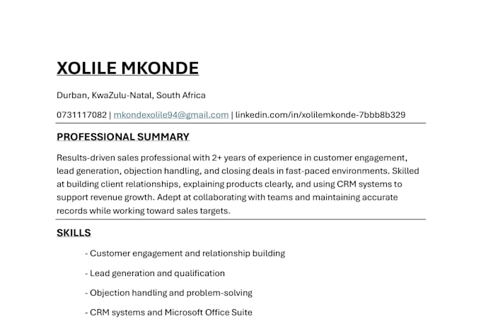write a professional ats compliant resume and CV